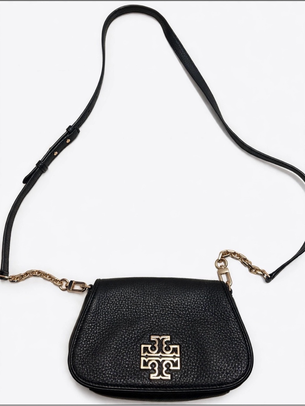 Tory Burch Black Pebbled Leather Crossbody with Gold Logo